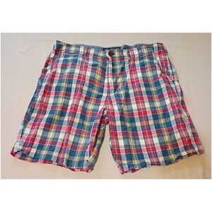 American‎ Eagle Classic Plaid Shorts Mens 38 Red Blue Yellow Cotton Flat Front